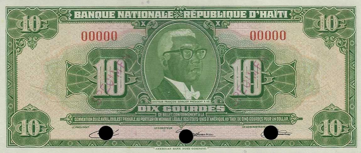 Front of Haiti p203s: 10 Gourdes from 1970