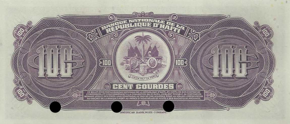 Back of Haiti p205s: 100 Gourdes from 1970