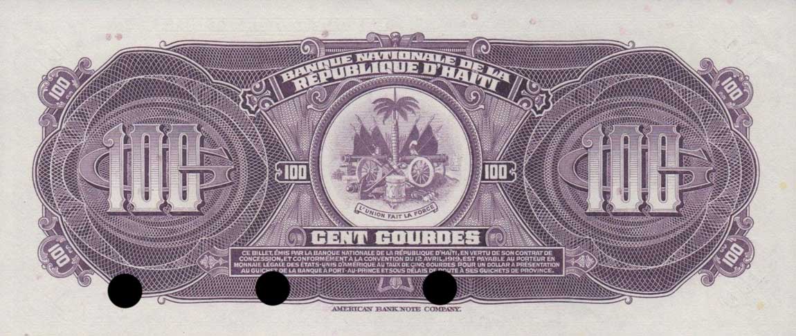 Back of Haiti p214s: 100 Gourdes from 1973