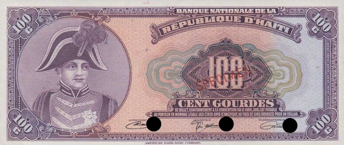 Front of Haiti p214s: 100 Gourdes from 1973