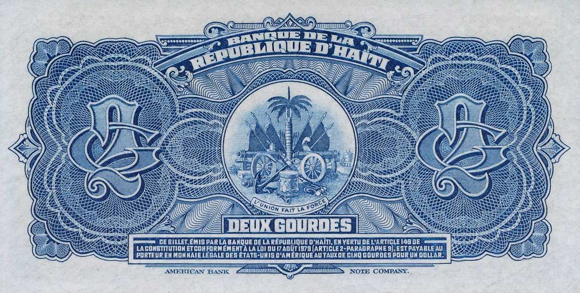 Back of Haiti p231Aa: 2 Gourdes from 1980