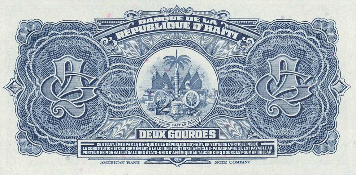 Back of Haiti p231: 2 Gourdes from 1980