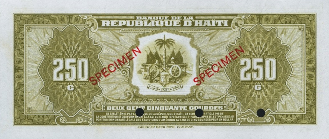 Back of Haiti p237s: 250 Gourdes from 1980