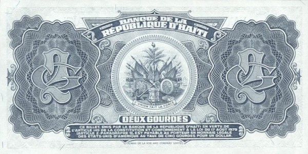 Back of Haiti p240a: 2 Gourdes from 1985