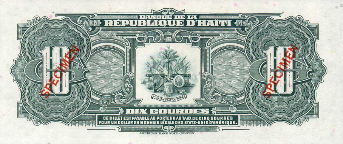 Back of Haiti p247s: 10 Gourdes from 1988