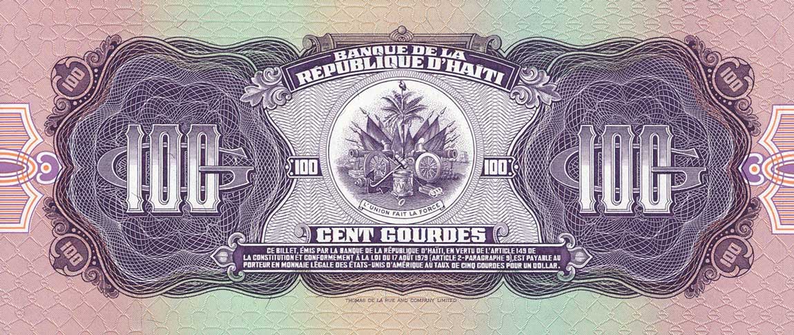 Back of Haiti p250a: 100 Gourdes from 1986