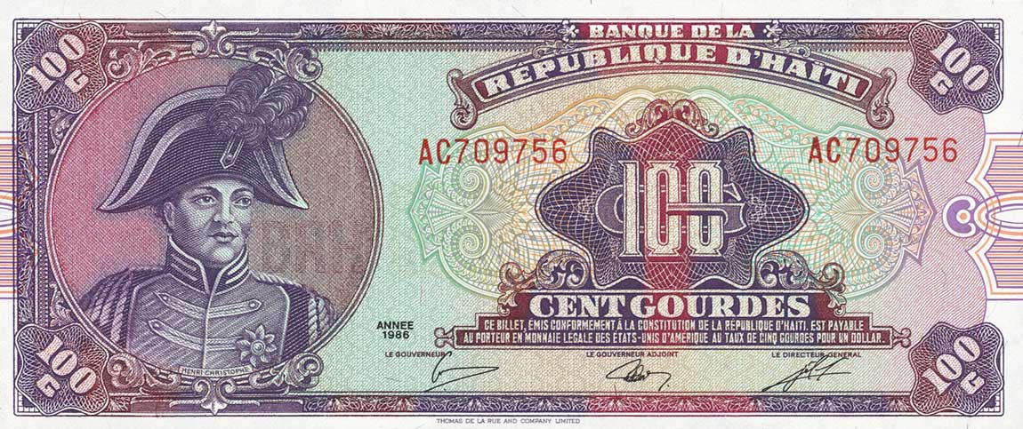 Front of Haiti p250a: 100 Gourdes from 1986