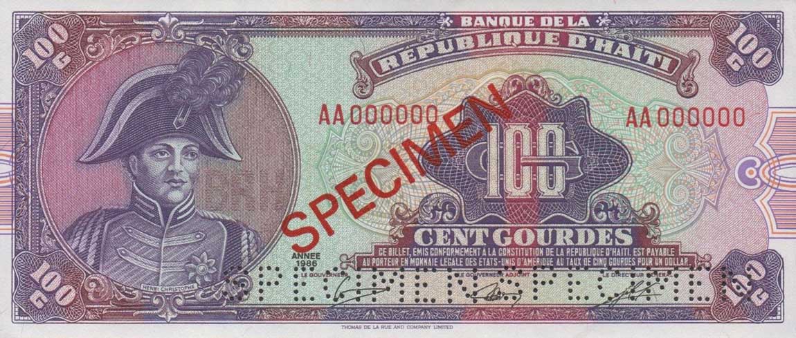 Front of Haiti p250s: 100 Gourdes from 1986