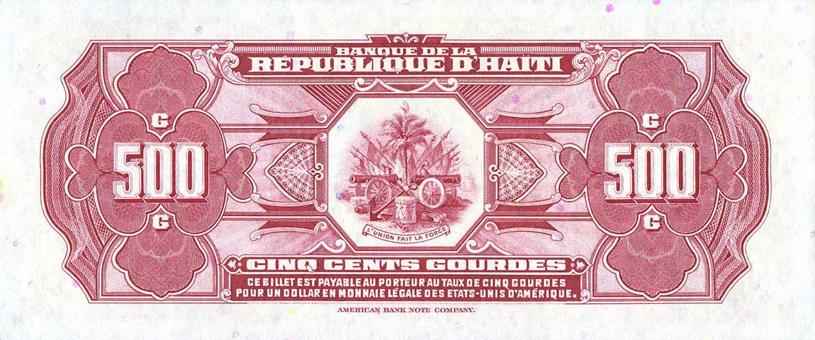 Back of Haiti p252a: 500 Gourdes from 1988