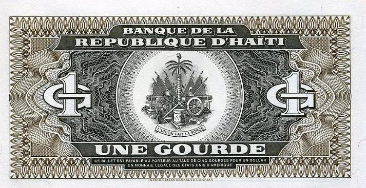 Back of Haiti p253a: 1 Gourde from 1989