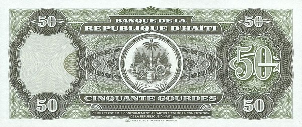 Back of Haiti p257a: 50 Gourdes from 1991