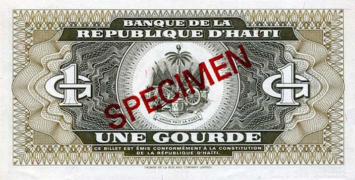 Back of Haiti p259s: 1 Gourde from 1992