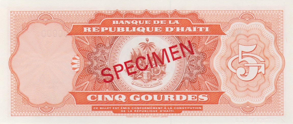 Back of Haiti p261s: 5 Gourdes from 1992