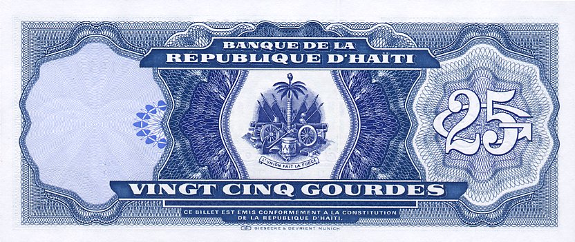 Back of Haiti p262a: 25 Gourdes from 1993