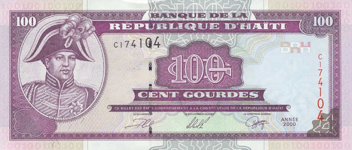 Front of Haiti p268: 100 Gourdes from 2000