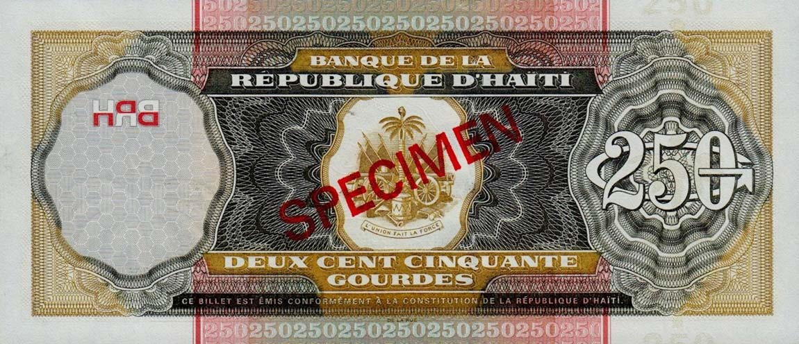 Back of Haiti p269s: 250 Gourdes from 2000