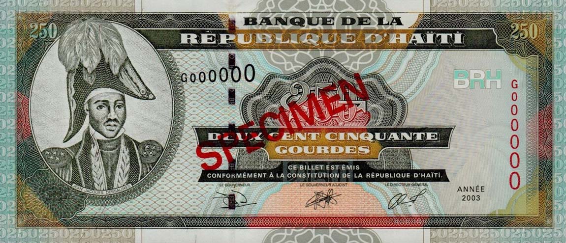 Front of Haiti p269s: 250 Gourdes from 2000