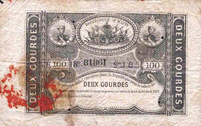 Front of Haiti p42: 2 Gourdes from 1827