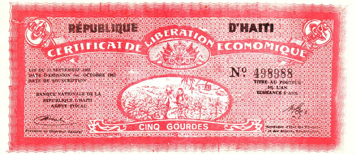 Front of Haiti p502a: 5 Gourdes from 1962