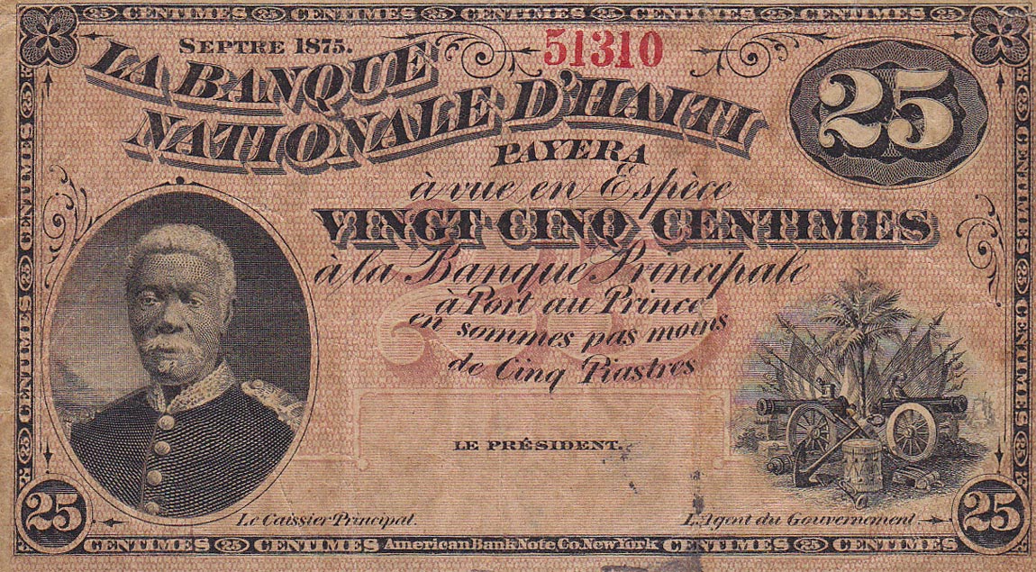 Front of Haiti p68: 25 Centimes from 1875