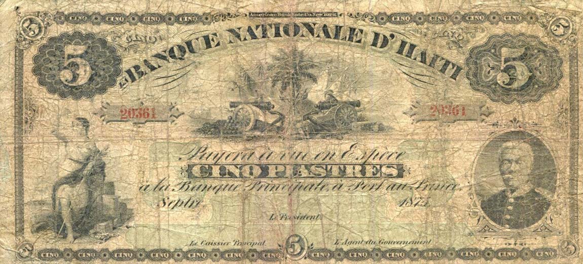 Front of Haiti p72: 5 Piastres from 1875