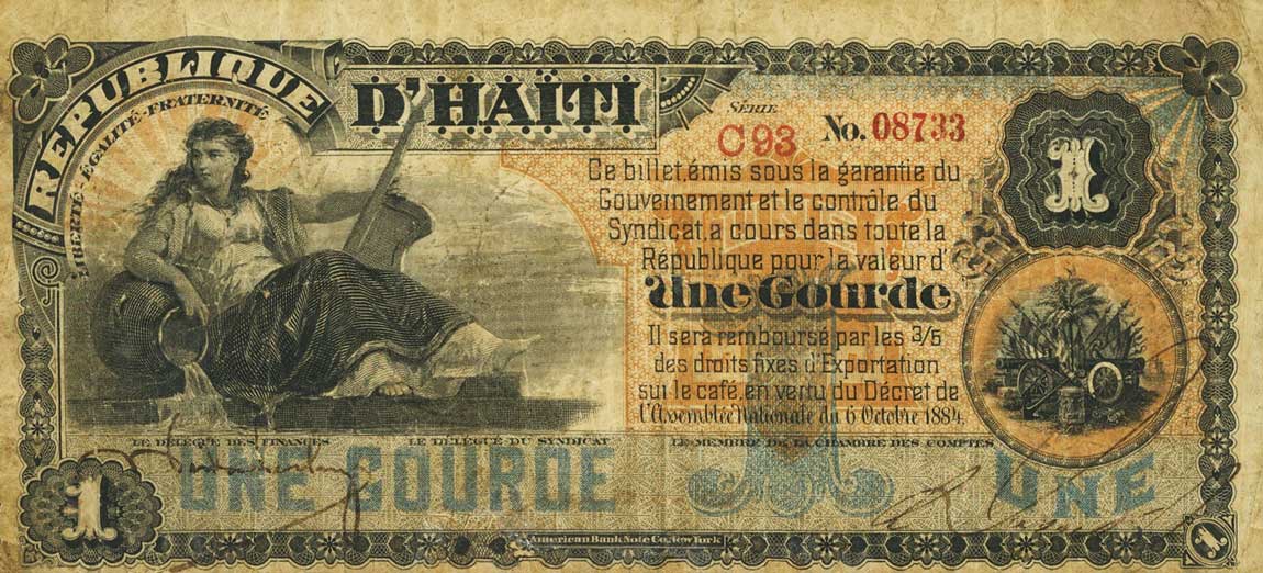 Front of Haiti p77a: 1 Gourde from 1884