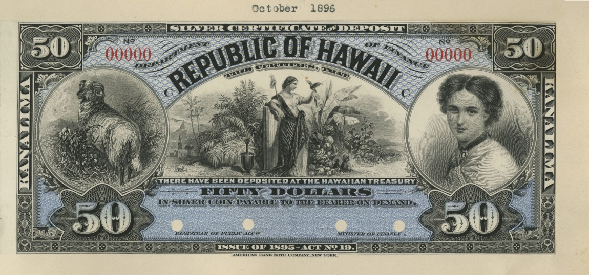 Front of Hawaii p14p1: 50 Dollars from 1895