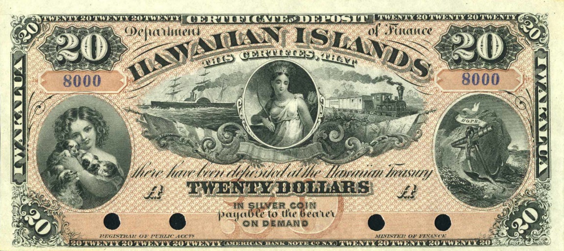 Front of Hawaii p2b: 20 Dollars from 1879