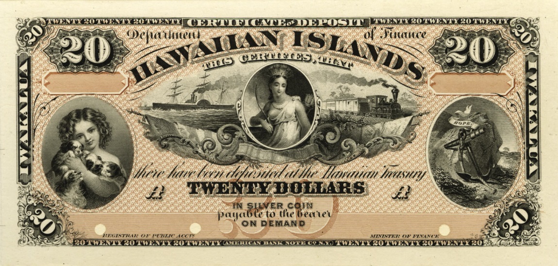 Front of Hawaii p2p: 20 Dollars from 1879