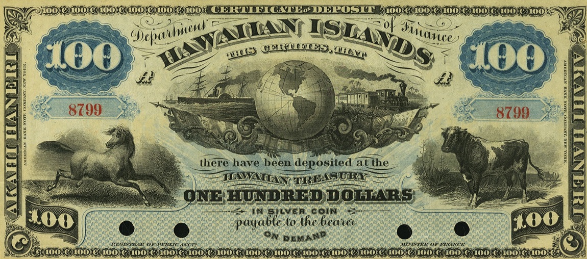 Front of Hawaii p4b: 100 Dollars from 1879