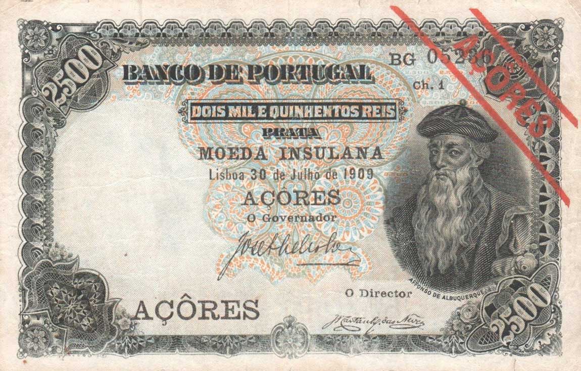 Front of Azores p8b: 2.5 Mil Reis Prata from 1906
