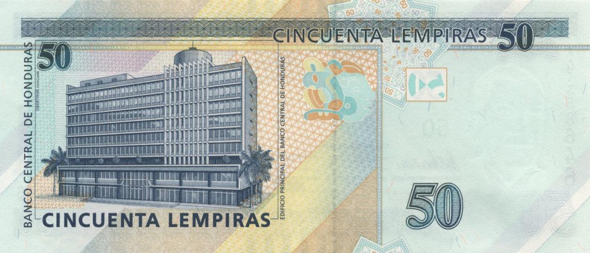 Back of Honduras p101a: 50 Lempiras from 2012