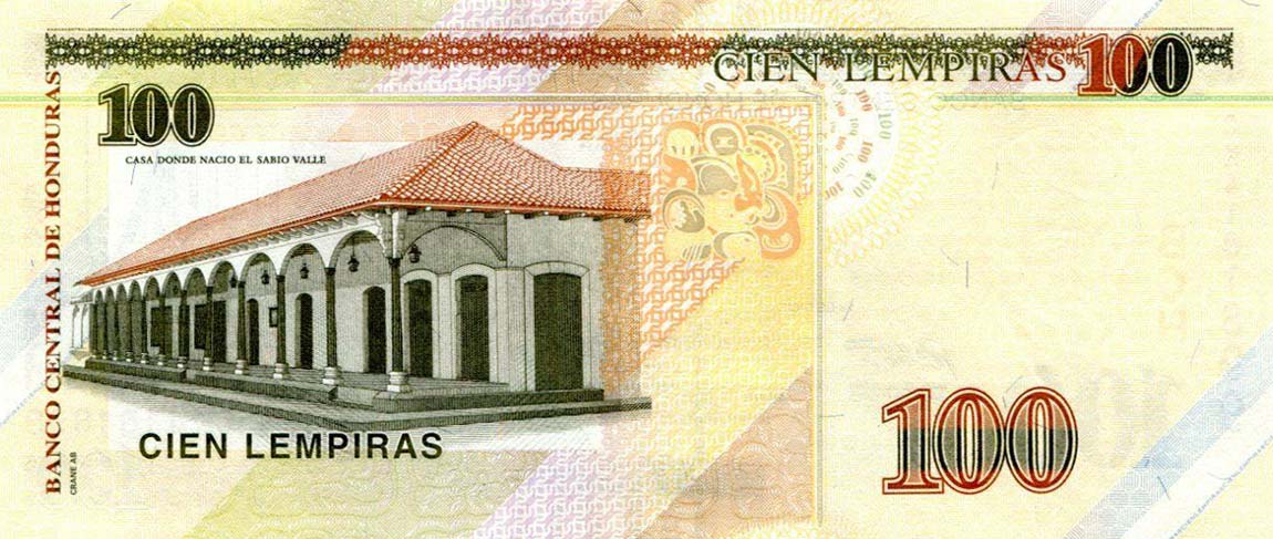 Back of Honduras p102c: 100 Lempiras from 2016