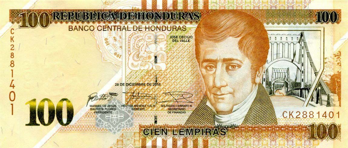 Front of Honduras p102c: 100 Lempiras from 2016