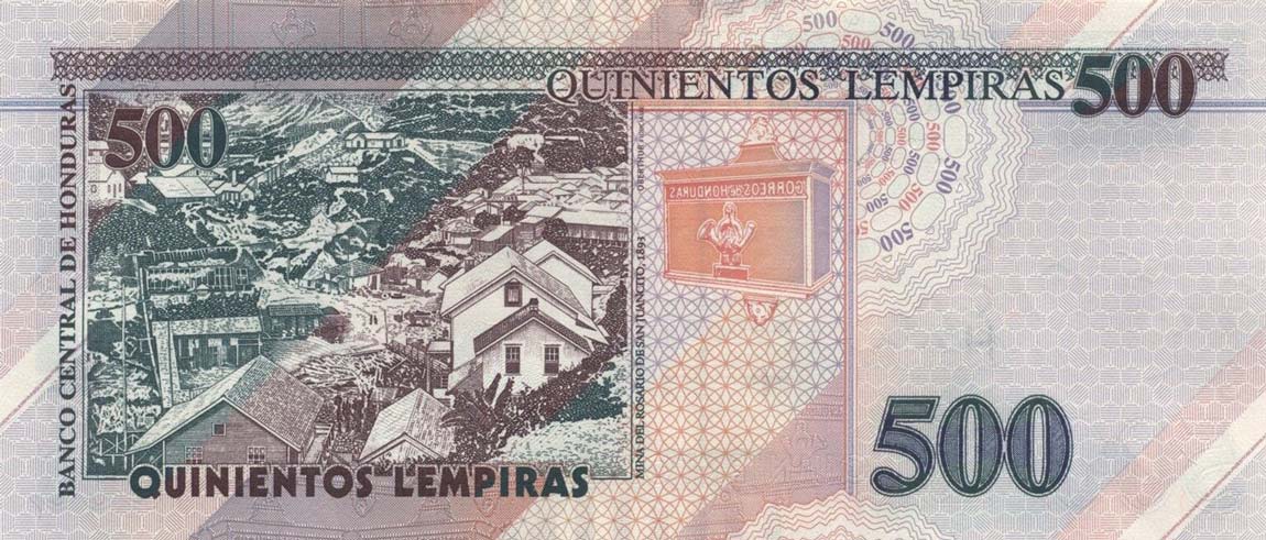 Back of Honduras p103a: 500 Lempiras from 2012