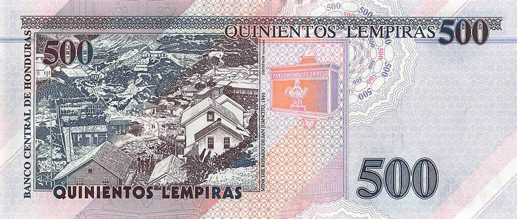 Back of Honduras p103b: 500 Lempiras from 2014
