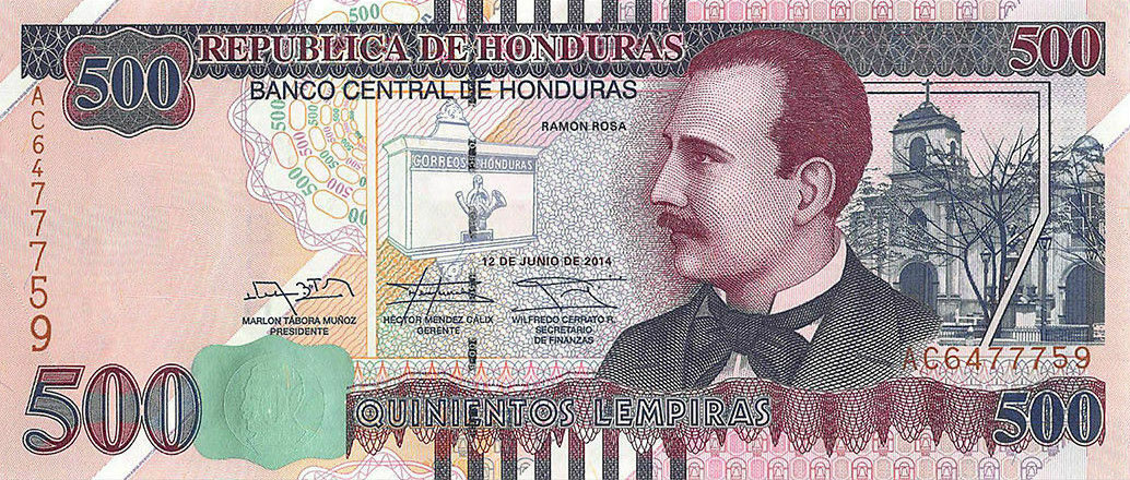 Front of Honduras p103b: 500 Lempiras from 2014