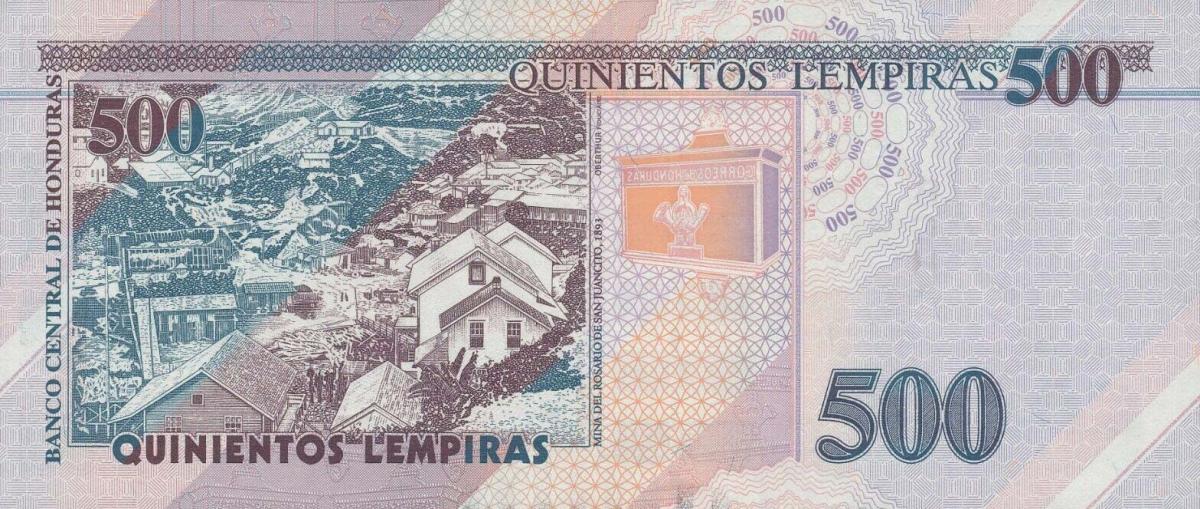 Back of Honduras p103d: 500 Lempiras from 2019