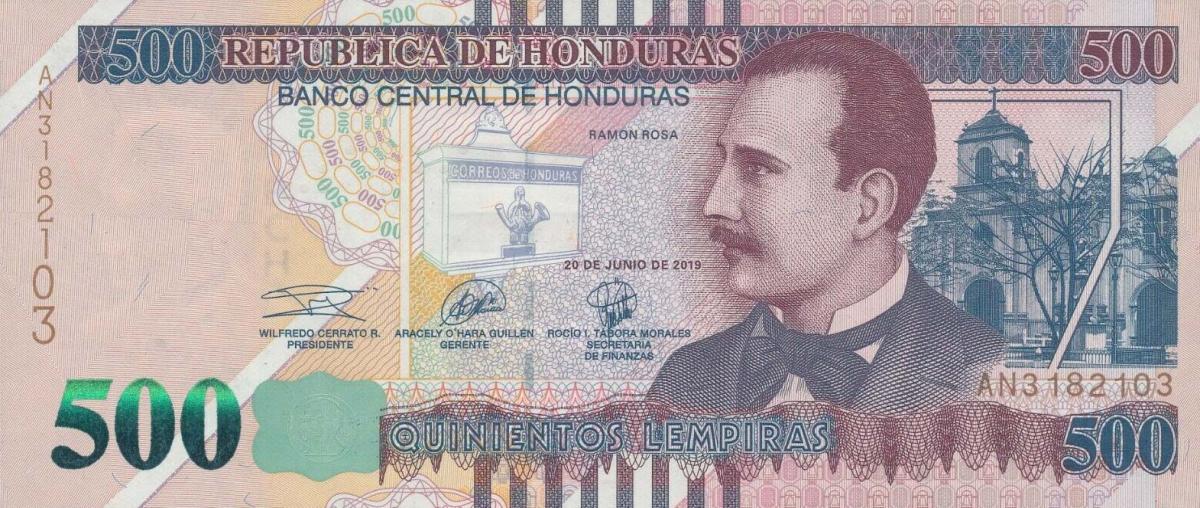 Front of Honduras p103d: 500 Lempiras from 2019