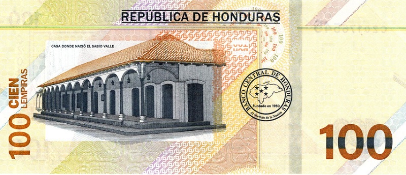 Back of Honduras p104: 100 Lempiras from 2022