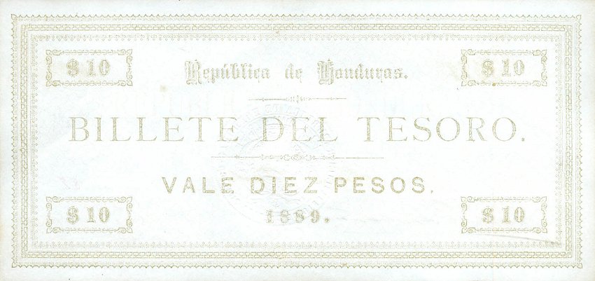 Back of Honduras p10: 10 Pesos from 1889