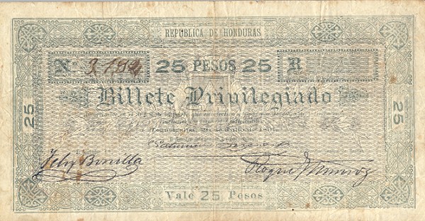 Back of Honduras p15: 25 Pesos from 1891