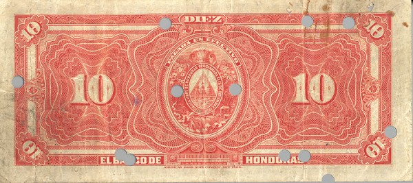 Back of Honduras p25a: 10 Pesos from 1913