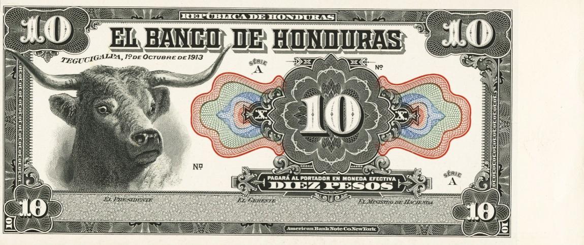 Front of Honduras p25p: 10 Pesos from 1913