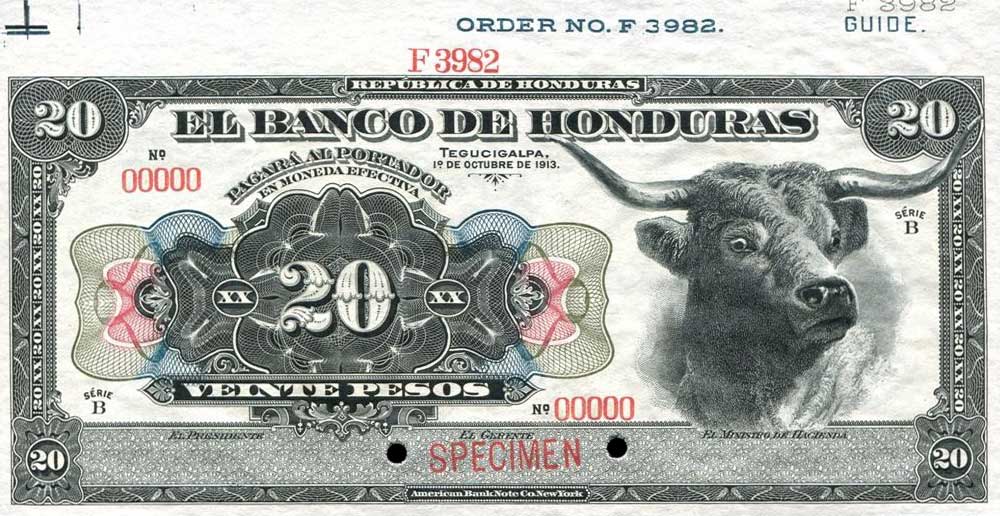 Front of Honduras p26s: 20 Pesos from 1913