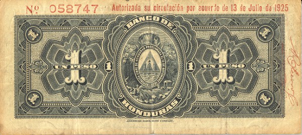 Back of Honduras p29a: 1 Peso from 1922