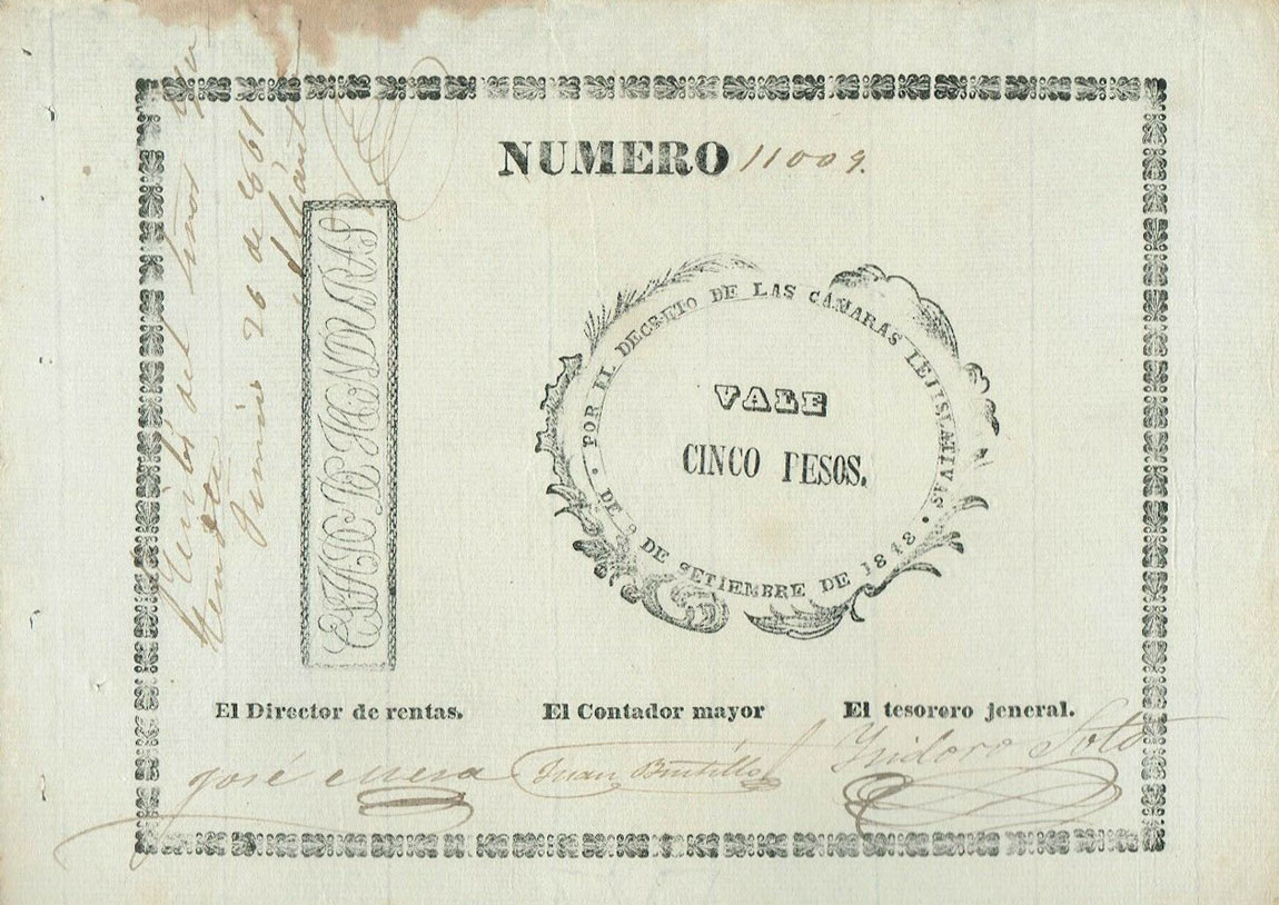 Front of Honduras p2A: 5 Pesos from 1848