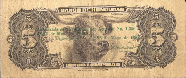 Back of Honduras p42b: 5 Lempiras from 1948