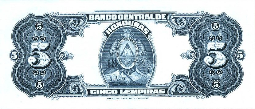 Back of Honduras p46a: 5 Lempiras from 1950