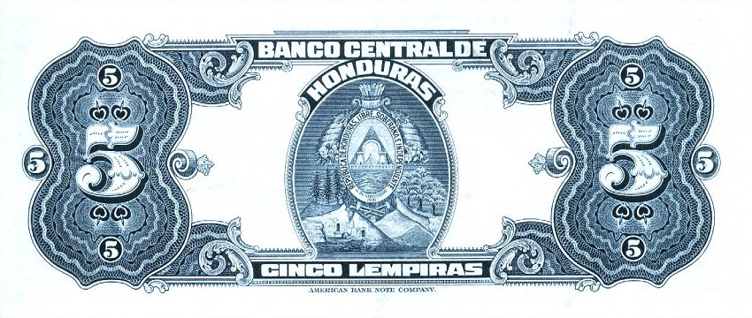 Back of Honduras p46b: 5 Lempiras from 1951